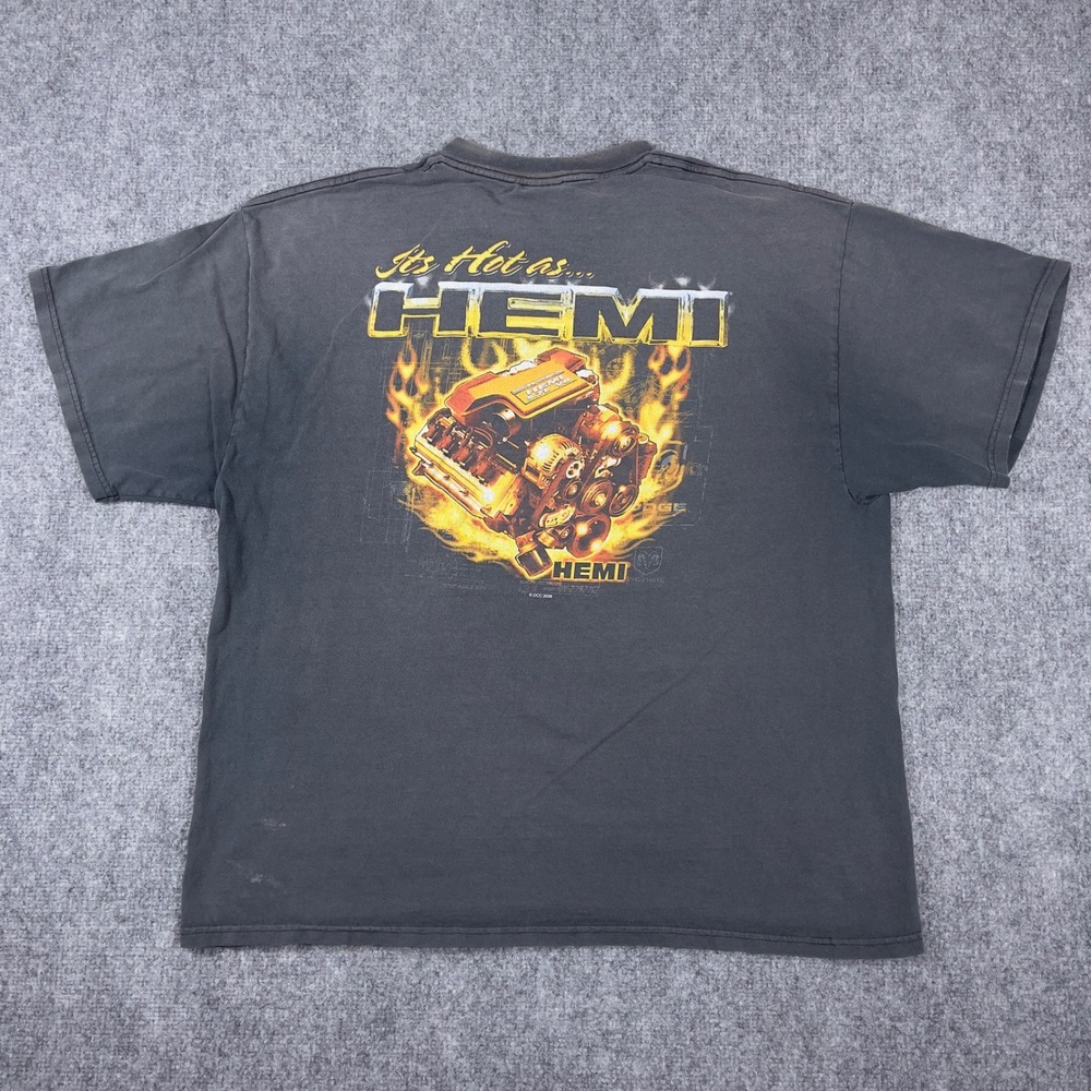 Vintage Dodge Hemi Faded Graphic T-Shirt Mens XL Black 2006 Engine Flame